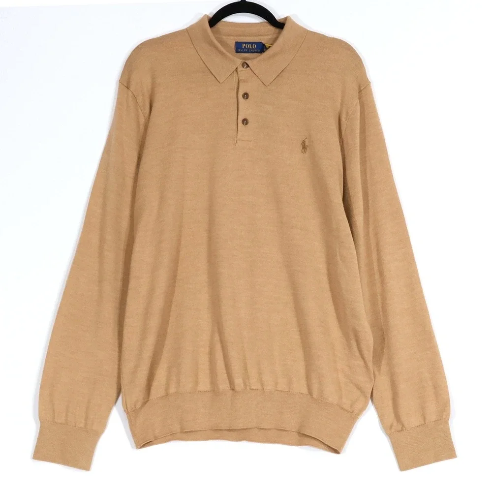 Polo Ralph Lauren Wool Polo Sweater Mens XL Brown Classic Preppy Luxury $85 NWT